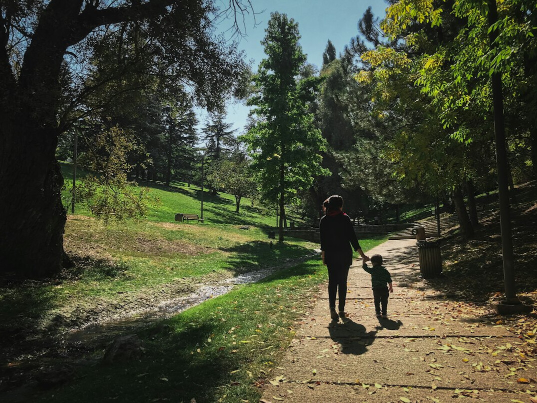 family walking in park
