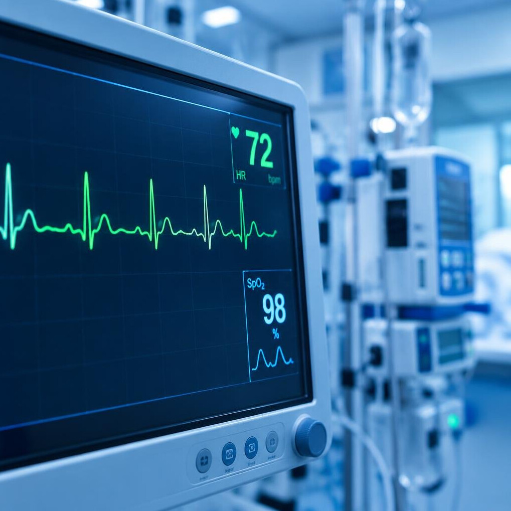 Close up of a heart rate monitor and medical equipment